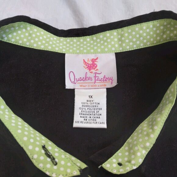 Vintage Quacker Factory Black Corduroy Shirt Jack O Lanterns Embroidered 1X - Picture 5 of 9